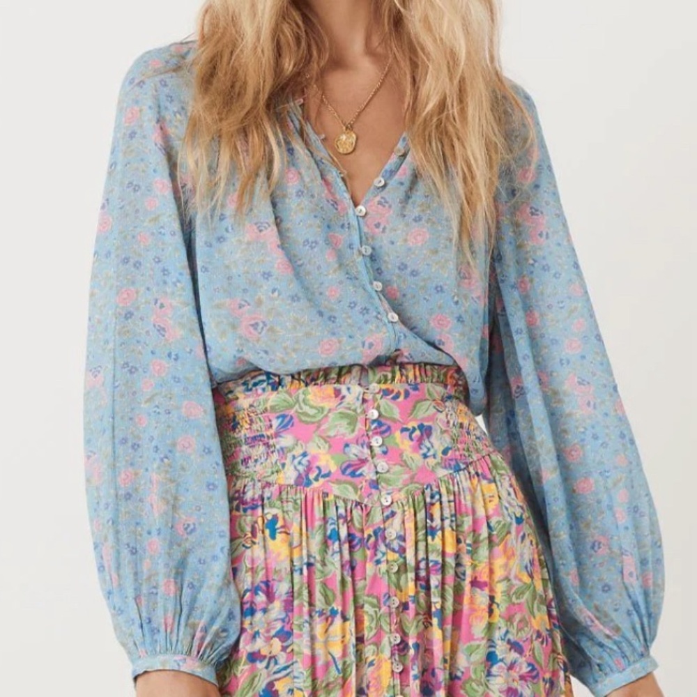 Spell Blue and Pink Floral Blouse